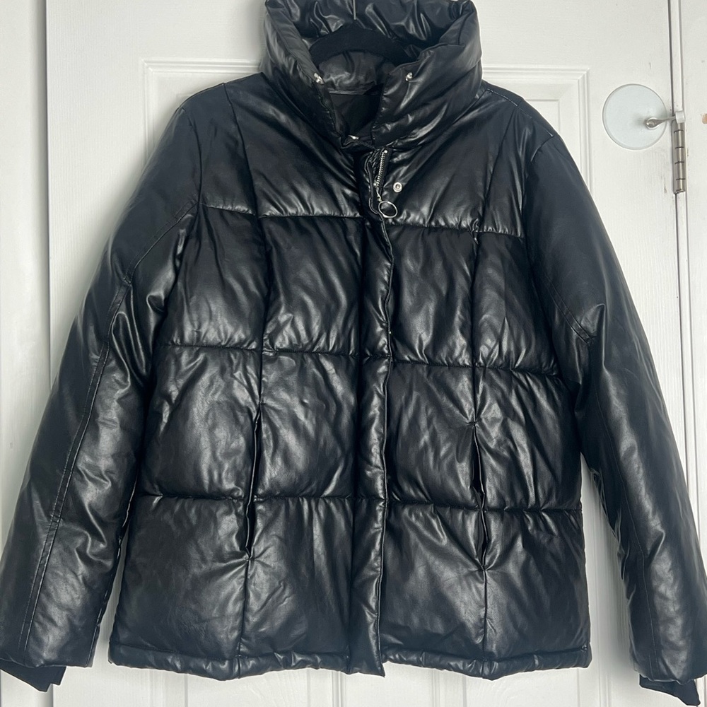 MCMXC Black faux Leather Puffer Jacket